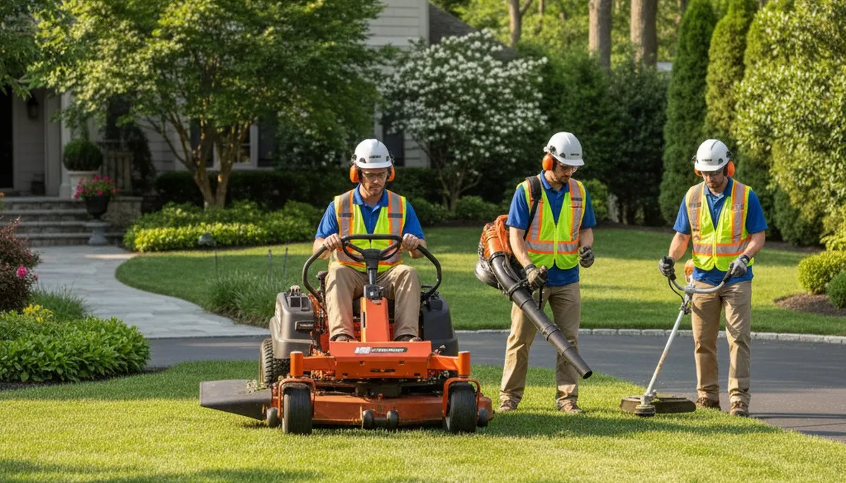 Tree service crew providing lawn care in Troy, NY for a healthy, well-kept yard