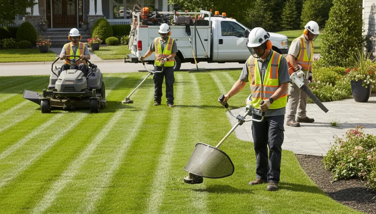 Tree service crew providing lawn care in Troy, NY for a healthy, well-maintained yard
