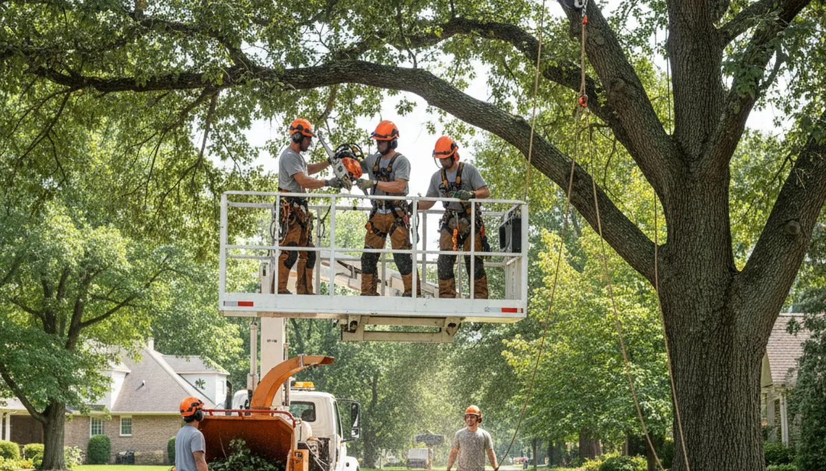 Tree removal crew serving Troy, NY, safely removing a tree for local property owners