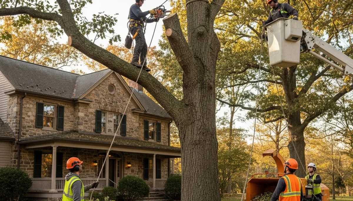 Tree service crew in Troy, NY removing a tree for a local property cleanup