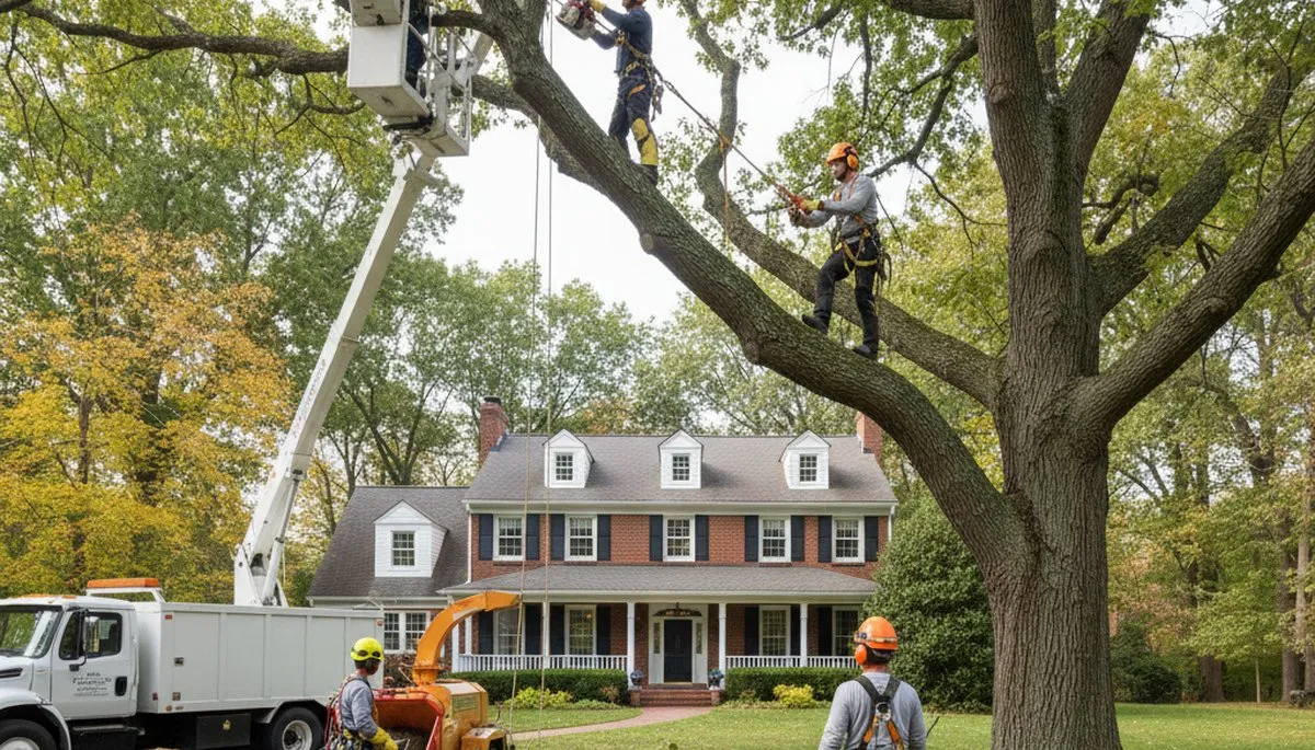 Tree service crew in Troy, NY removing a large tree for safe property care