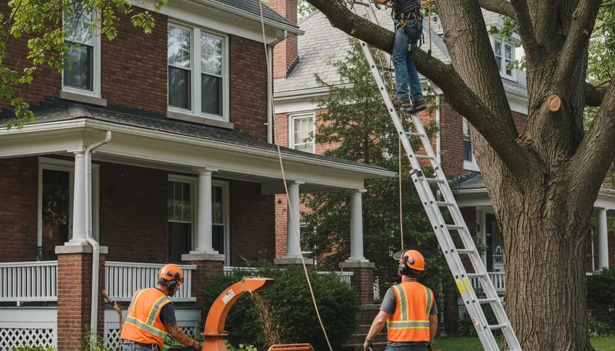 Tree service crew in Troy, NY removing a tree for safe property clearance