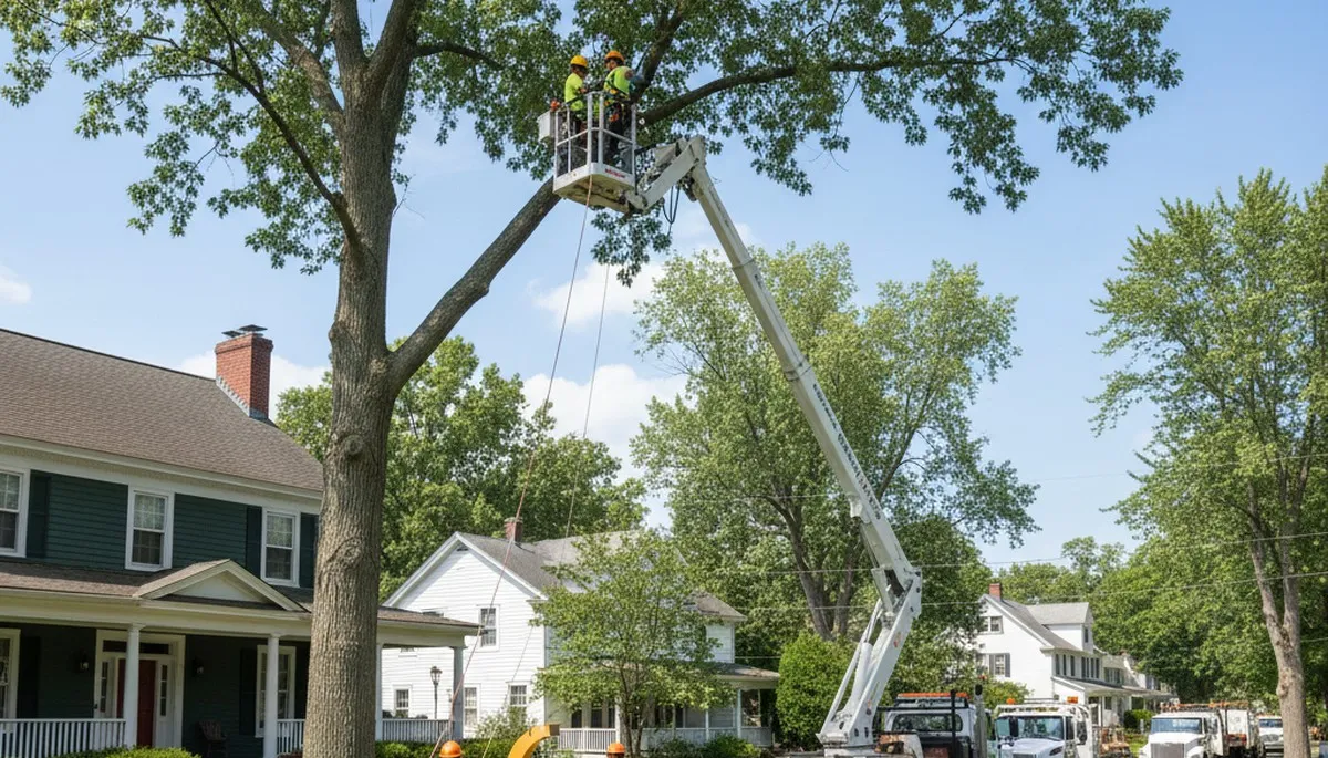 Tree service crew working in Troy, NY for tree trimming, removal, and storm damage cleanup